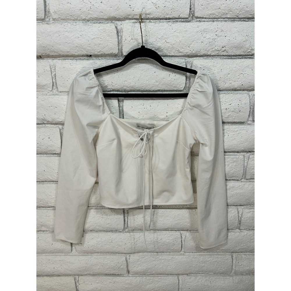 Abercrombie & Fitch White Long Sleeve Tie Front Crop Top Small NEW